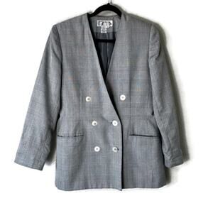 Vintage Gray Plaid Double Breasted Longline Blazer Size 8